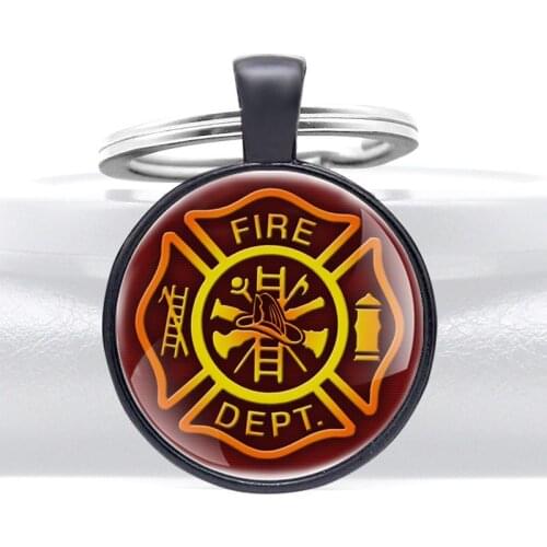 New Fashion Black Firefighter control Glass Dome Pendant Key Chain Men Women Firemen Jewelry Gifts Key Rings