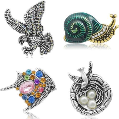 New Beauty Animals eagle snails Fish Birds Lovely 20MM Metal snap buttons for DIY 18mm snap jewelry wholesale KZ3386