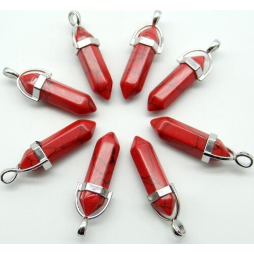 Wholesale 24pcs Natural stone red Turquoises green jades crystal Hexagonal Column Pendant DIY Jewelry making