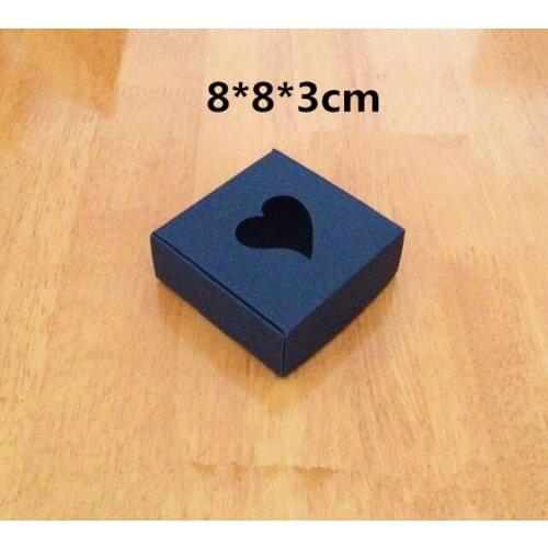 Wholesale8*8*3cm Black kraft paper box /heart shape open window packing box gift box food box 300pcs/lot Free shipping