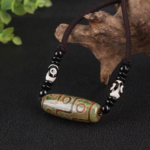 Original Tibetan Beads Nine eye Black and White Color Natural Dzi Necklace Pendant for Men and Women