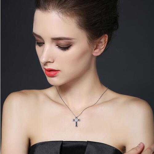 Cross Necklace 925 Sterling Silver Fine Cross Jewelry Trendy Engagement Necklaces for Women Wedding Pendants P106