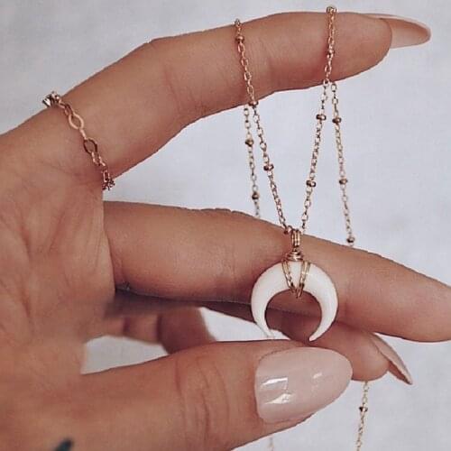 1/3pcs Simple Design White Ivory Bone Horn Pendant Necklace For Women Crescent Moon Chokers Necklaces Fashion Jewelry 46+5cm