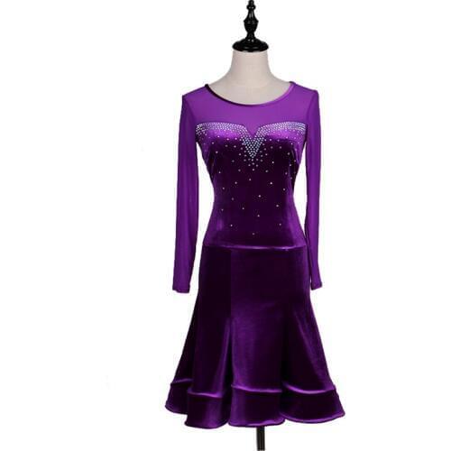 Latin Dance Dress New Performance Adult Sexy Latin Dance Competition Dress Purple Skirt Long Sleeves For Samba Rumba Cha Cha