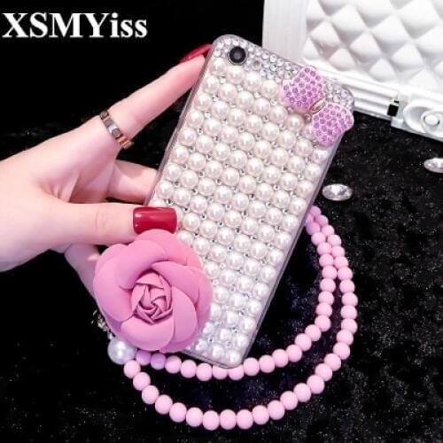 XSMYiss luxury Glitter Pearl Rhinestone Diamond Crystal bow-knot Flower phone case For iphone 12 11 Pro MAX XR 6S 7 8 PLUS shell