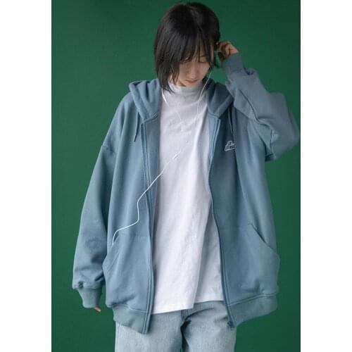 Autumn winter zipper clothes Harajuku hoodies plus size jacket Korean style women sweatshirt loose cardigan hooded tops