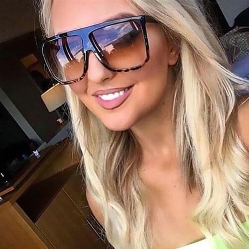 Thin Shadow Women Oversized Sunglasses Trendy Black Leopard Square Glasses Female Vintage Flat Top Sunglasses