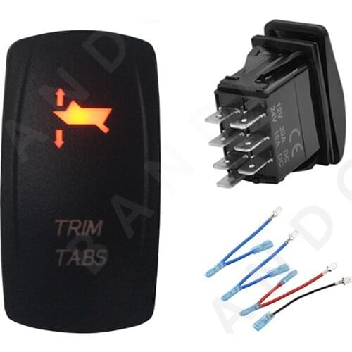 TRIM TABS Rocker Switch 7P (ON)-OFF-(ON) DPDT Laser Etched Orange Illuminated Led for Car Boat Marine Vehicles，Jumper Wire Set