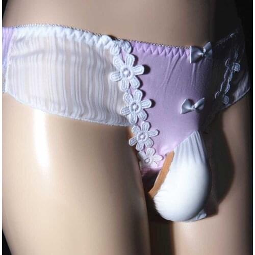 Lace Gay Shorts Opened Penis Sleeve Underwear Men Breathable Briefs Large Size Open Crotch Oily Penis Pouch Panties Knickers A50