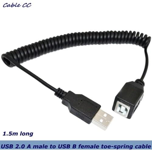 5Ft 1.5m USB 2.0 A male plug to USB B female jack extension spiral cable computer printer scanner extension spring cable