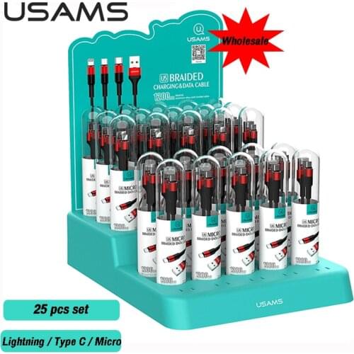 USAMS 25pcs Micro USB C Charge Cable For Iphone X XR XS 8 7 6 Charging Cable For Huawei Xiaomi Samsung USB Cable Data Cable Set