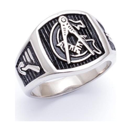 Domineering masonic ring casting Punk Gothic free Mason Stainless Steel Black Silver color Finger Rings For Men Wholesale