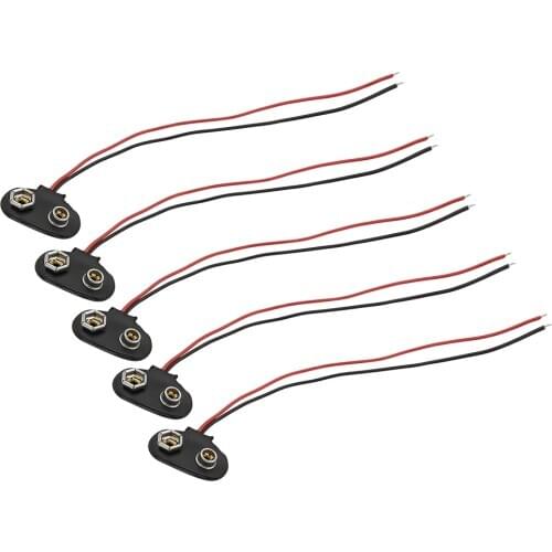5Pcs 15CM T Type 9V Battery Clips Connectors 9V Battery Power Cable Leads Cord Plug Buckle Snap Connector for Arduino DIY