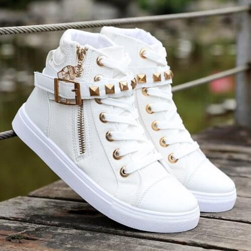 Canvas Shoes Womens 2021 New Womens Shoes Fashion Zipper Slope Heel Womens Sports Shoes High Top Solid Womens Shoes