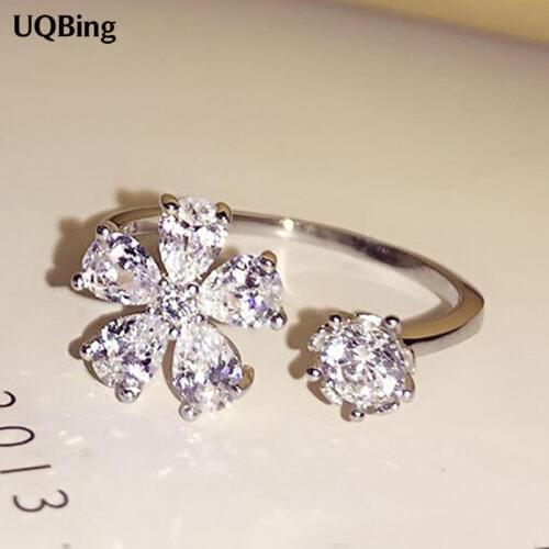 Top Quality 925 Sterling Silver Zircon Crystal Open Flower Ring For Girl Women Rings Gift Jewelry