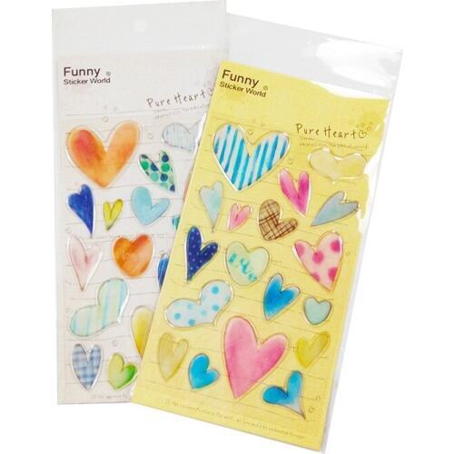 1 Sheet/pack Pure Heart Shape Notebook Stickers Stationery 3d Cartoon Stereo Bubble Decoration Wall Decorate Gift Sticker