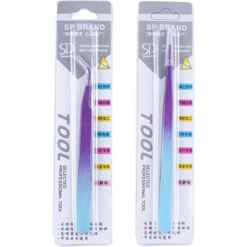 1PC Stainless Steel Eyelashes Tweezers Professional For Lashes Extension Purple Decor Anti-static Eyelash Tweezer Makeup Tools