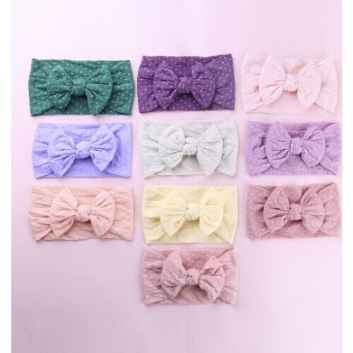 10pcs/Lot New Baby Girls Knotbows Wide Nylon Headbands,Super Soft Stretchy Polka Dot Turban Headwraps,Kids Girls Hair Accessory