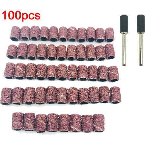 100pcs Sanding Bands Sleeves & 2 Mandrels Grinding Electric Polishing Sandpaper circle Sand Ting