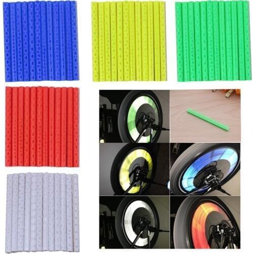 12Pcs Bicycle Mount Cycling Wheel Rim Spoke Tube Strip Reflector Warning Light
