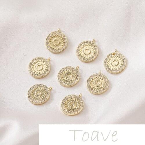 14K gold round zircon-encrusted minimal pendant diy material accessories