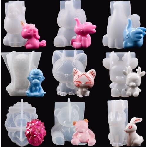 3D Crystal Cartoon Pig Cat Animal Silicone Mold for DIY UV Expoy Chocolate Mousse Fondant Mould Candy Soap Cake Decoration Tool