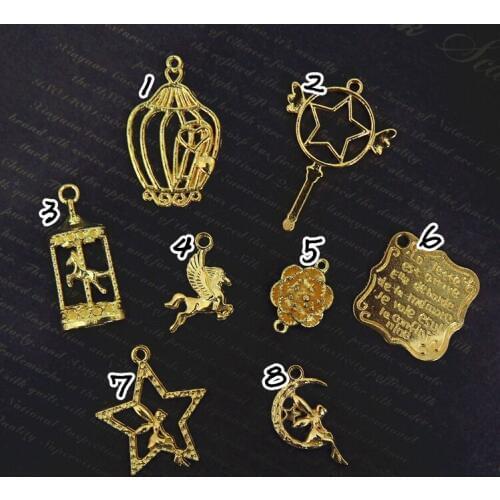 5pcs/lot Pegasus bird cage wizard Metal Frame Pendant Gold Charm Bezel Setting Cabochon Setting UV Resin Charm