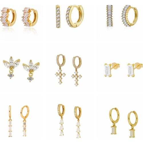 BOAKO 925 Sterling Silver Earrings For Women White Zircon Cross Earrings Dangle Girl Earring Pendientes Mom Gift 2021 Trend