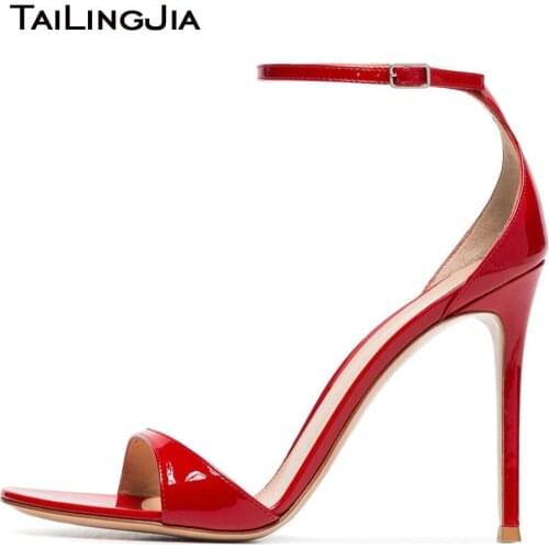 Wholesale Big Size High Heel Dress Shoes Heels Summer Patent Leather Red Sandals for Women and Ladies Heeled Party Heels 2018