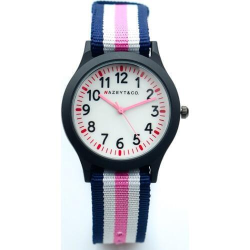 2018 New fashion child army watch middle boys girls and unisex sports white face red hands quartz watch multi-color nylon clock