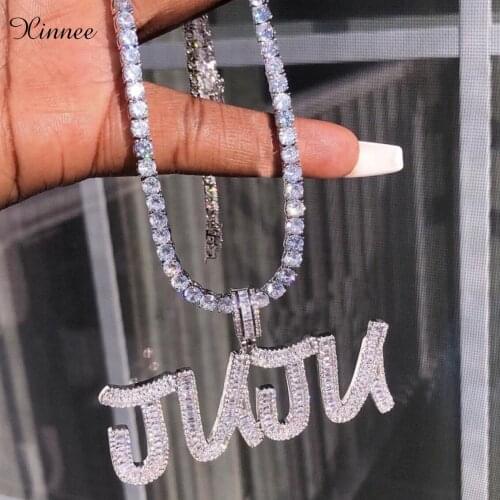 Hip Hop Ins Rock Jewelry custom Name Number Baguette Letters Pendant Gold Color Charm AAAA Zirconia Mens Necklace