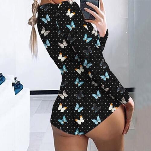 40# Women Jumpsuits Fashion Hip Package Butterfly Printing Lounge Short Romper Cotton Long Sleeve Jumpsut Комбинезон Женские