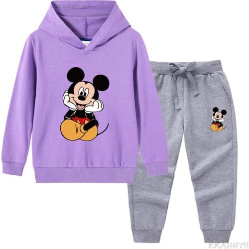 Disney Mickey Kids Clothes Cartoon Girls Clothing Set Spring Autumn Clothes Suit Tops And Pants Boy Girl Fall Outfits