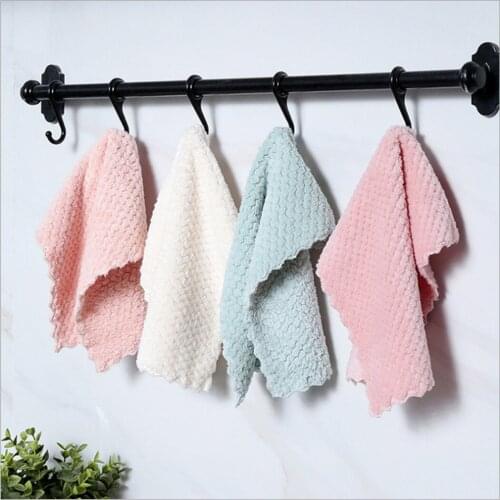 25*25cm Kitchen Dishcloth Nonstick Oil Coral Velvet Hanging Hand Dish Towels Cleaning Strong Water Absorption
