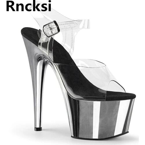 Rncksi Summer Electroplating Platform Summer Women Pole Dance Sexy Straps 17cm Sandals Party 17cm High Heels Sandals Shoes