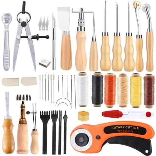 LMDZ 53 Pieces Beginners Leather Work Tools, Leather Working Kit with Instructions, Leather Groover, Awls, Prong Punch
