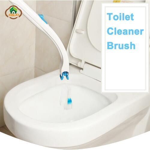 MSJO Toilet Cleaner Brush Bathroom Wall Cleaning Brush For Toilet Blue Long Handle Degradable Replace Head WC Toilet Brush Set