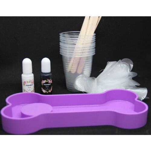 N58F 3 n 1 Pet Tombstone Epoxy Resin Mold Bone Shape Dog Memorial Stone with Photo Frame Silicone Mold with DIY Accessories