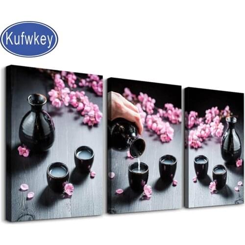 DIY round diamond embroidery Liqueur,Tee Flora Diamond Painting Full square Romantic pattern cross stitch kits 3 piece