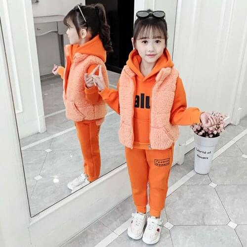 2021 Autumn Winter Girls Clothing Sets Plus Velvet Toddler Baby Girls Clothes 3Pcs Outfit Kids Warm Suit Christmas Clothes 4-12