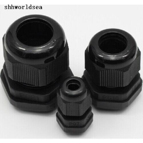 Shhworldsea 100PCS IP68 waterproof level ,black color waterproof cable gland PG7/PG9/PG11/PG13.5/PG16/19/21/25/PG29