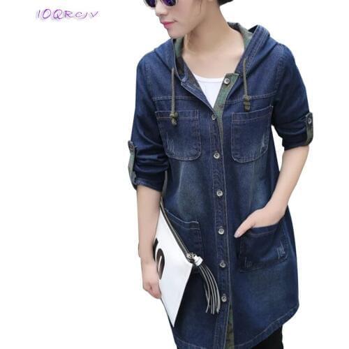 New 2018 spring autumn womens windbreaker slim Camo print hooded denim female trench coat elegant women coats long IOQRCJV T298