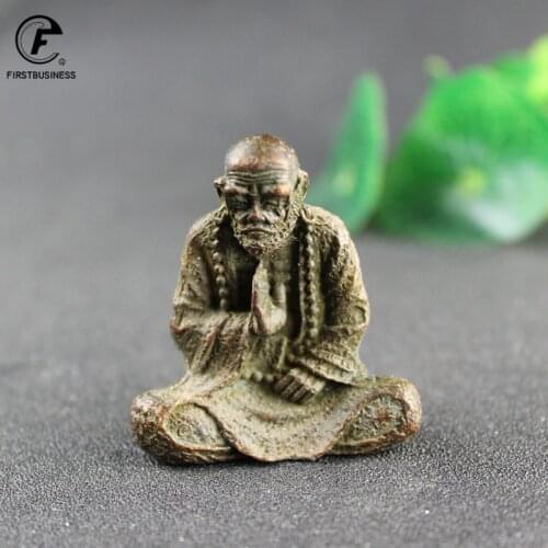 Solid Brass Buddha Statue Dharma Ancestor Zen Bodhi Retro Mini Ornaments Home Decor Lucky Table Tea Pet Gifts