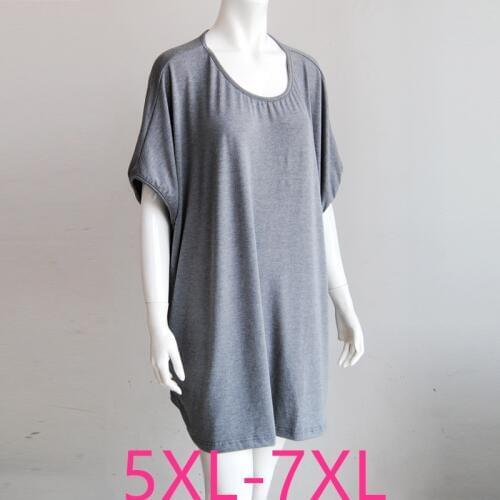 New ladies summer plus size tops for women large batwing sleeve loose casual elastic O neck long T-shirt black gray 5XL 6XL 7XL