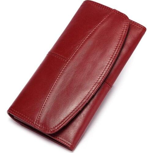 Womens Wallet RFID Blocking Genuine Leather Fashion Long Clutch Zipper Wallet Female Card Holder Coin Purse Women Money Clips