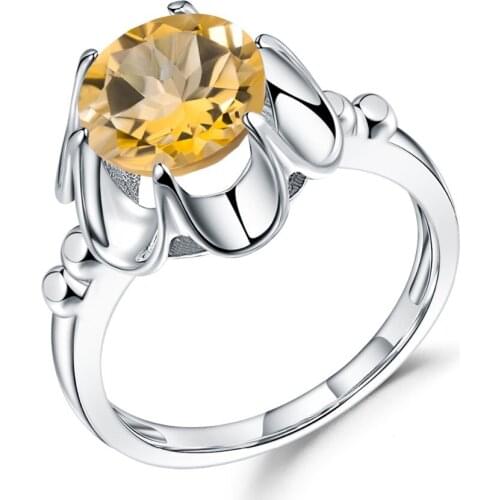 GEMS BALLET 2.66Ct Natural Citrine Gemstone Ring 925 Sterling Silver Finger Rings For Women Valentines Day Present Jewelry