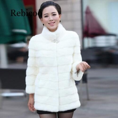 Womens winter warm fur coat mandarin collar coat long paragraph 7 points sleeve rabbit fur coat long coat