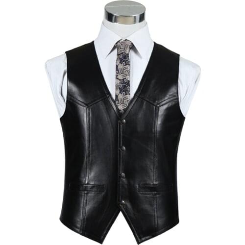 2016 New gentlemen genuine leather sheep sheepskin leather vest male vest