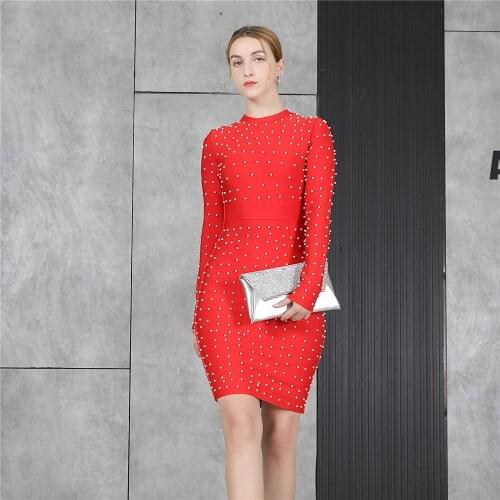 Celebrity Bandage Dress 2021 Fashion Long Sleeve Bodycon Evening Party Club Spring Autumn Sexy Elegant Dresses