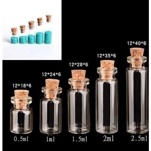 10pcs 0.5/1/1.5/2/3/4ml Mini Small Glass Bottles with Clear Cork Stopper Jars Tiny Wedding Vials Message Favor Container Jewelry